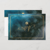 PixDezines UAWG Bar Mitzvah , Aquamarine Wasserfar RSVP Karte (Vorne/Hinten)