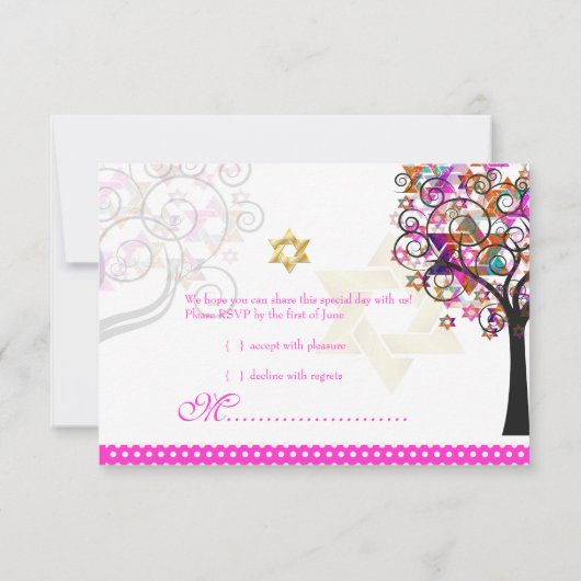 PixDezines UAWG/Baum des Lebens/Bat Mitzvah RSVP Karte (Rückseite)