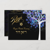 PixDezines UAWG Baum des Lebens Mitzvah/Lila+Aqua RSVP Karte (Vorne/Hinten)