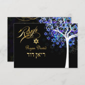 PixDezines UAWG Baum des Lebens Mitzvah/Lila+Aqua RSVP Karte (Vorne/Hinten)