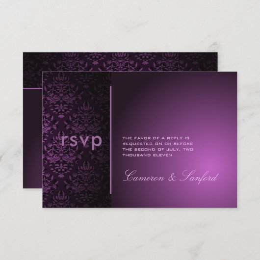 PixDezines UAWG Bijoux Damask/plum RSVP Karte (Vorne/Hinten)