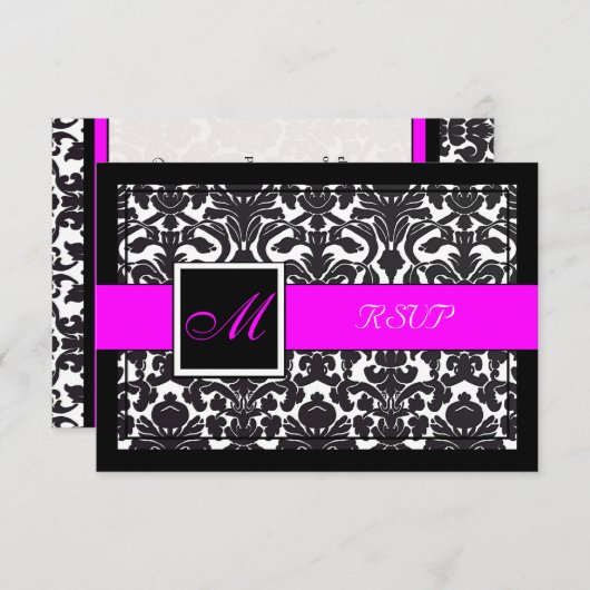 PixDezines uAwg Black Flora Damask/DIY-Farben RSVP Karte (Vorne/Hinten)