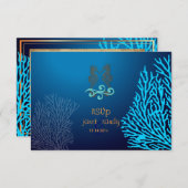 PixDezines uAwg Blue Coral+Seepferd, Party am Stra RSVP Karte (Vorne/Hinten)