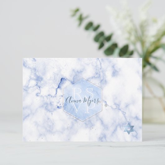 PixDezines UAWG Blue Honeycomb+Marble Mitzvah ✡ RSVP Karte (Stehend Vorderseite)
