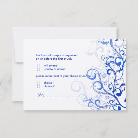 PixDezines uAwg Blüh/Wirbel Blätter/blau RSVP Karte (Rückseite)