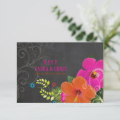 PixDezines uAwg chalkboard+Hibiskus+fern RSVP Karte (Stehend Vorderseite)