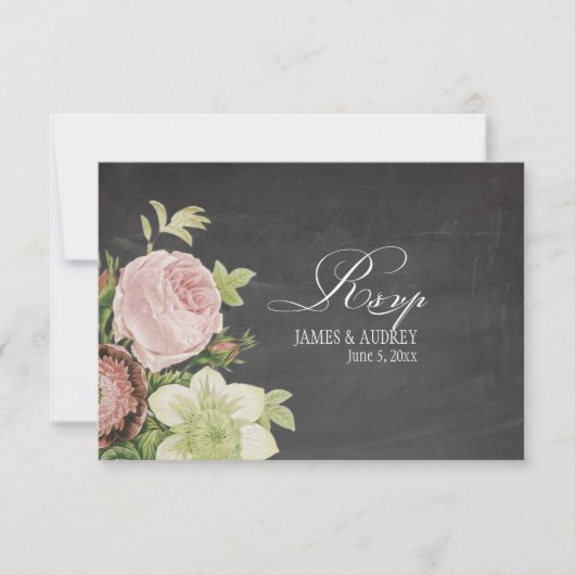 PixDezines uAwg chalkboard+Vintage Rose RSVP Karte (Vorderseite)