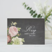 PixDezines uAwg chalkboard+Vintage Rose RSVP Karte (Stehend Vorderseite)