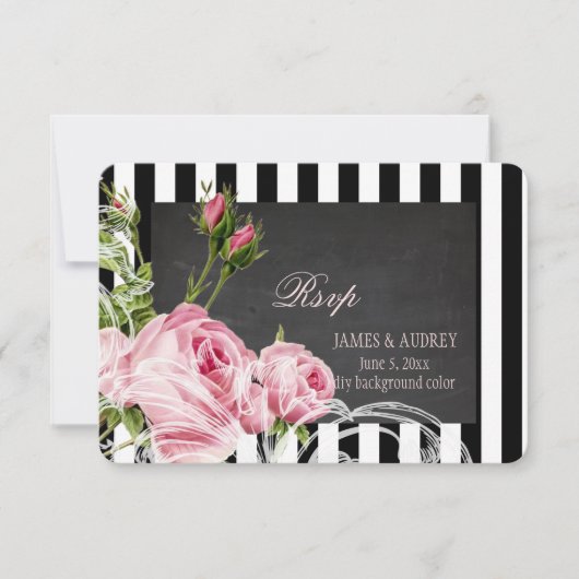 PixDezines uAwg chalkboard+Vintage Rose+Wirbel RSVP Karte (Vorderseite)