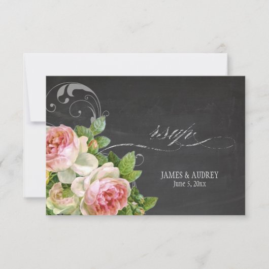 PixDezines uAwg chalkboard+Vintage Rose+Wirbel RSVP Karte (Vorderseite)