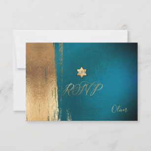 PixDezines UAWG Dark Aquamarin Green Mitzvah ✡ RSVP Karte