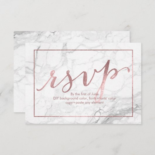 PixDezines UAWG Dazzled/Imitats Rose Gold/Marmor RSVP Karte (Vorne/Hinten)