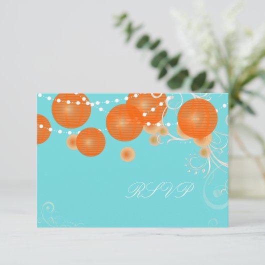 PixDezines uAwg diy background+orange Laternen RSVP Karte (Stehend Vorderseite)
