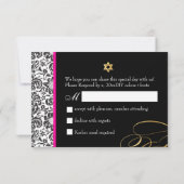 PixDezines uAwg Fidora Damask, Bat Mitzvah RSVP Karte (Rückseite)