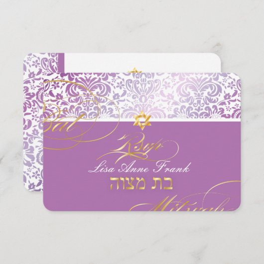 PixDezines uAwg Fidora Damask, Bat Mitzvah RSVP Karte (Vorne/Hinten)