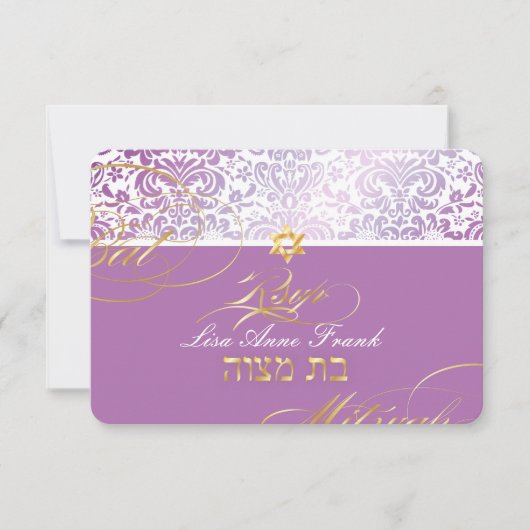 PixDezines uAwg Fidora Damask, Bat Mitzvah RSVP Karte (Vorderseite)
