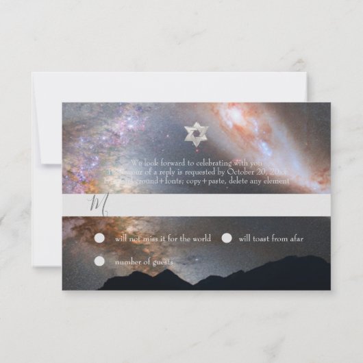 PixDezines UAWG Galaxy Milky Way Bar Mitzvah ✡ RSVP Karte (Rückseite)