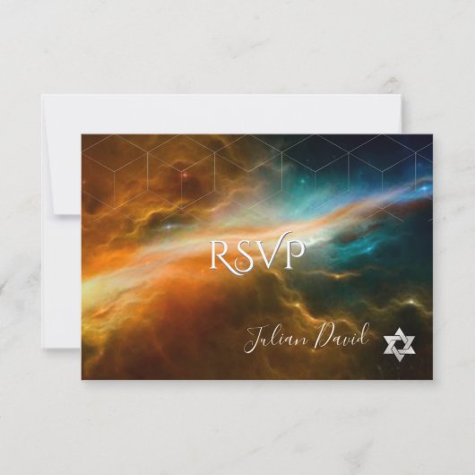 PixDezines UAWG Galaxy Space Bar Mitzvah ✡ RSVP Karte (Vorderseite)