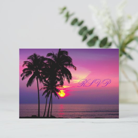PixDezines uAwg Hawaiian Sunset Beach Scence RSVP Karte (Stehend Vorderseite)
