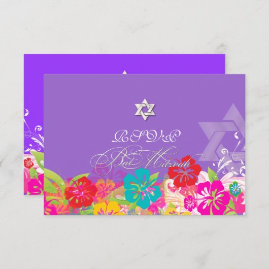PixDezines uAwg Hibiskus/Mitzvah/Deuy Hintergrund RSVP Karte (Vorne/Hinten)