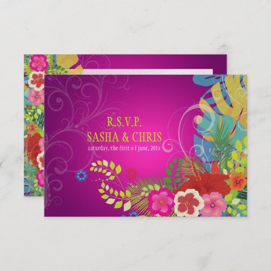 PixDezines uAwg Hibiskus+Monstera/Gelb+Fuschia RSVP Karte (Vorne/Hinten)