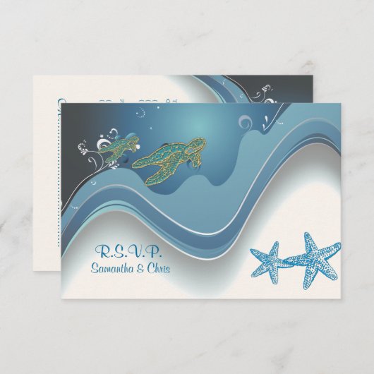 PixDezines uAwg honu+waves RSVP Karte (Vorne/Hinten)