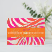 PixDezines uAwg Hot Pink+Orange Zebra, Bat Mitzvah RSVP Karte (Stehend Vorderseite)
