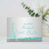 PixDezines uAwg Imitats Glitzer eiffel/16 . Geburt RSVP Karte (Stehend Vorderseite)