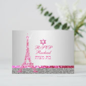 PixDezines uAwg Imitats Glitzer eiffel/bat mitzvah RSVP Karte (Stehend Vorderseite)