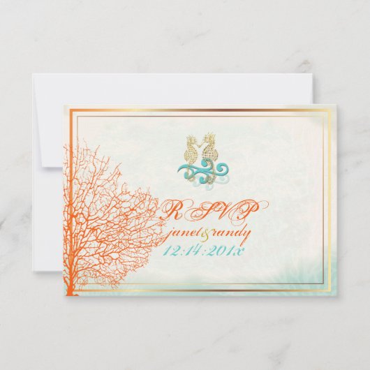 PixDezines uAwg maui Korallen+Seepferd, Party am S RSVP Karte (Vorderseite)