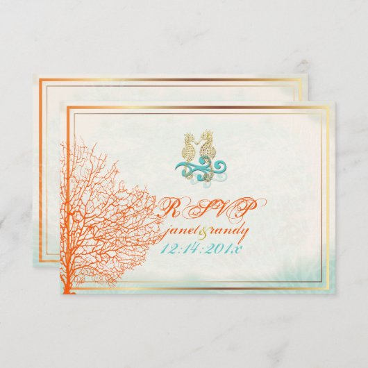 PixDezines uAwg maui Korallen+Seepferd, Party am S RSVP Karte (Vorne/Hinten)