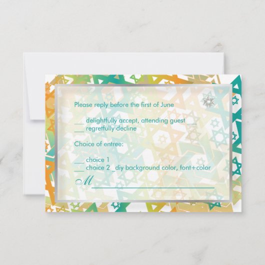 PixDezines uAwg Mod stars/Bar mitzvah/orange+aquam RSVP Karte (Rückseite)