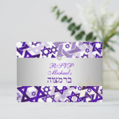 PixDezines uAwg Mod stars/Bar mitzvah/violett RSVP Karte (Stehend Vorderseite)