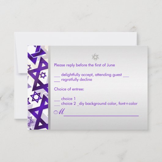 PixDezines uAwg Mod stars/Bar mitzvah/violett RSVP Karte (Rückseite)