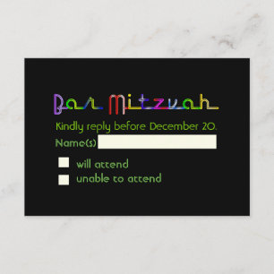 PixDezines uAwg neon beleuchtet Bar mitzvah RSVP Karte