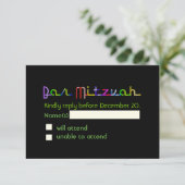 PixDezines uAwg neon beleuchtet Bar mitzvah RSVP Karte (Stehend Vorderseite)