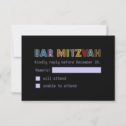 PixDezines uAwg neon beleuchtet Bar mitzvah RSVP Karte (Vorderseite)