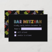 PixDezines uAwg neon beleuchtet Bar mitzvah RSVP Karte (Vorne/Hinten)