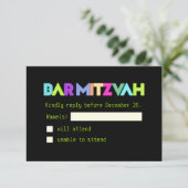 PixDezines UAwg Neon Lights/Vegas Style/Mitzvah RSVP Karte (Stehend Vorderseite)