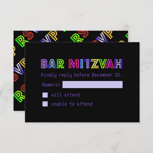 PixDezines UAWG Neon Sign Bar Mitzvah RSVP Karte (Vorne/Hinten)