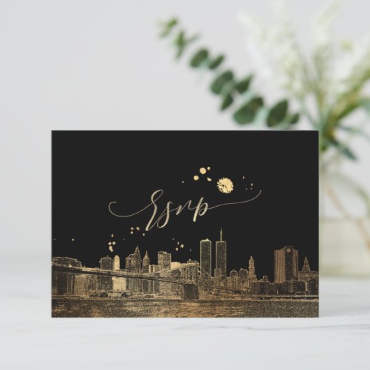 PixDezines UAWG NYC Skyline/Imitats Gold RSVP Karte (Stehend Vorderseite)
