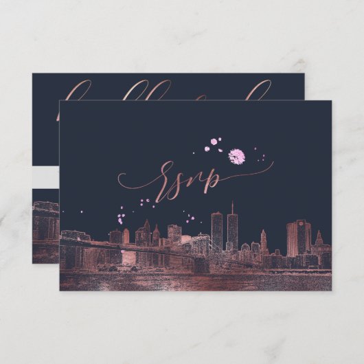PixDezines UAWG NYC Skyline/Imitats Rose Gold RSVP Karte (Vorne/Hinten)