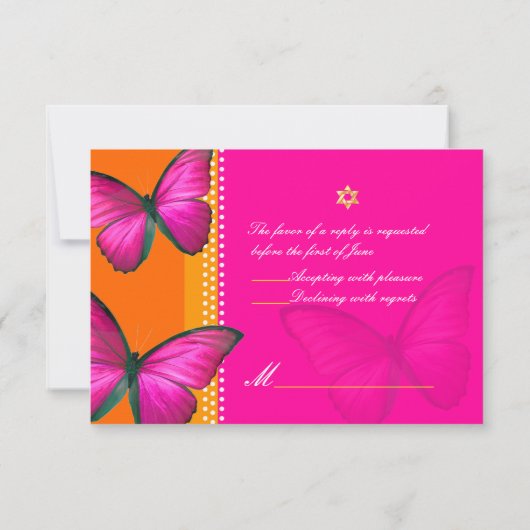 PixDezines uAwg/Papillon/Fuschia, Bat Mitzvah RSVP Karte (Rückseite)