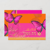 PixDezines uAwg/Papillon/Fuschia, Bat Mitzvah RSVP Karte (Vorne/Hinten)