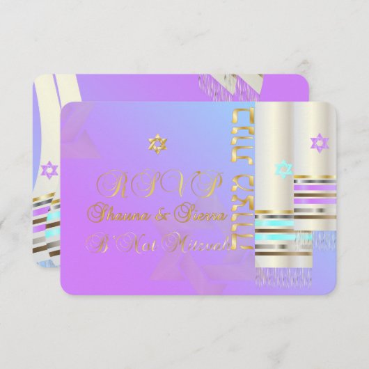 PixDezines UAWG Pastel Tallits B'not Mitzvah RSVP Karte (Vorne/Hinten)