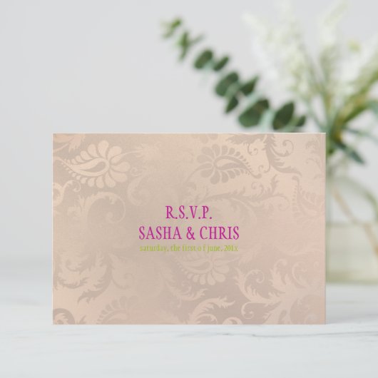 PixDezines uAwg pavo Damask/rosa Champagner RSVP Karte (Stehend Vorderseite)