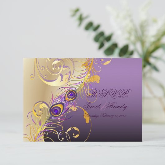 PixDezines uAwg Peacock , Filigree+Wirbel/DIY-Text RSVP Karte (Stehend Vorderseite)