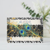 PixDezines uAwg peacock pizzazz, Damast+Schwarze S RSVP Karte (Stehend Vorderseite)