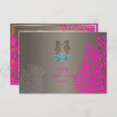 PixDezines uAwg Pink Coral+Seepferd, Party am Stra RSVP Karte (Vorne/Hinten)