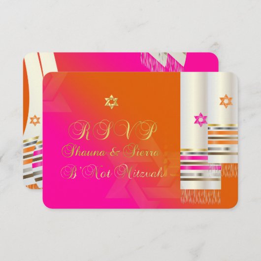PixDezines UAWG Pink/Orange B'not mitzvah RSVP Karte (Vorne/Hinten)